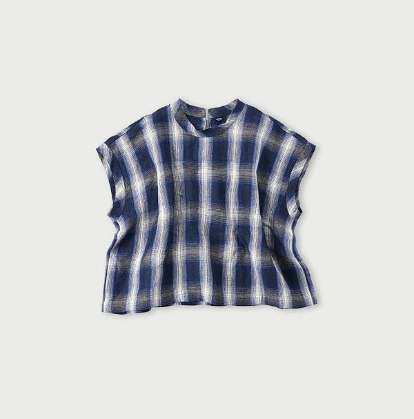 Indian Linen Twill Shadow Check M Camisole Navy