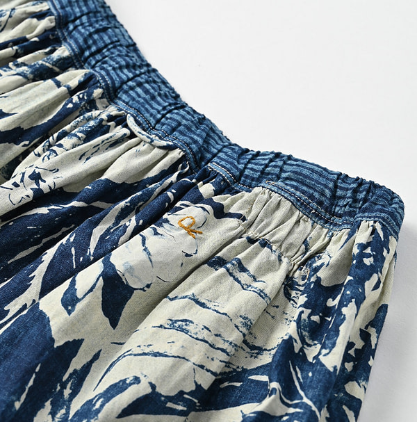 Indigo Eastern Aloha Print Easy Gather Skirt Detail