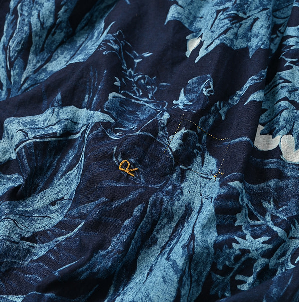 Indigo Eastern Aloha Print Puff Dress Detail