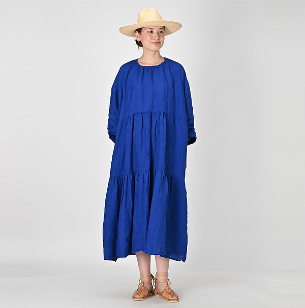 Indian Linen Chambray Tiered Dress Female Model