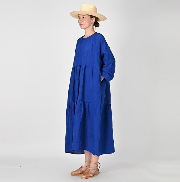 Indian Linen Chambray Tiered Dress Female Model