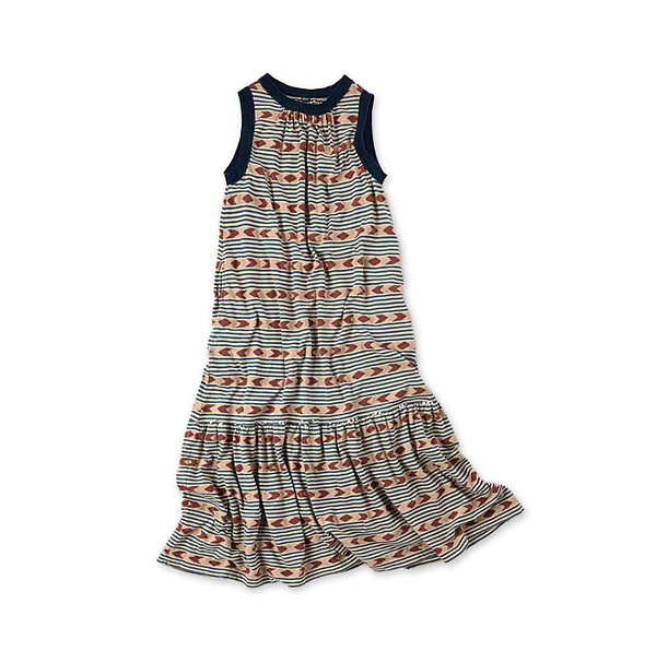 Jacquard Border Gather Dress Tri-color Jacquard