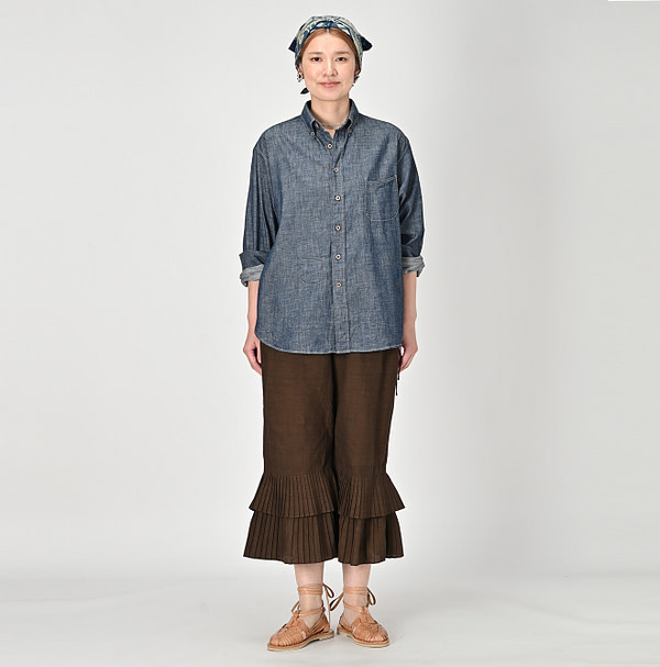 Indian Khadi Pleats Frill Wrapper Pants Female Model