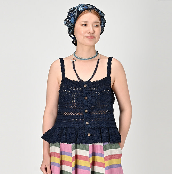 Indigo Kapa Crochet Flare Camisole Female Model