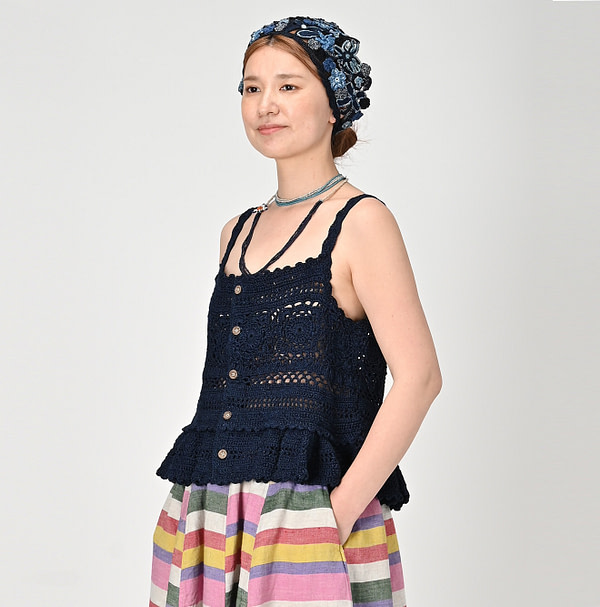 Indigo Kapa Crochet Flare Camisole Female Model