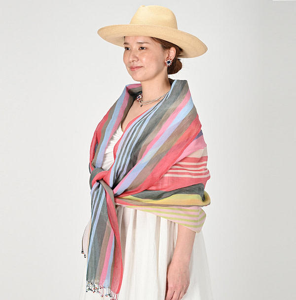 Indian Multi Stripe Stole Female Model