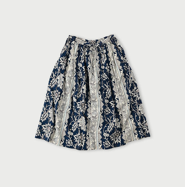 Sarasa Block Print Easy Gather Skirt Blue