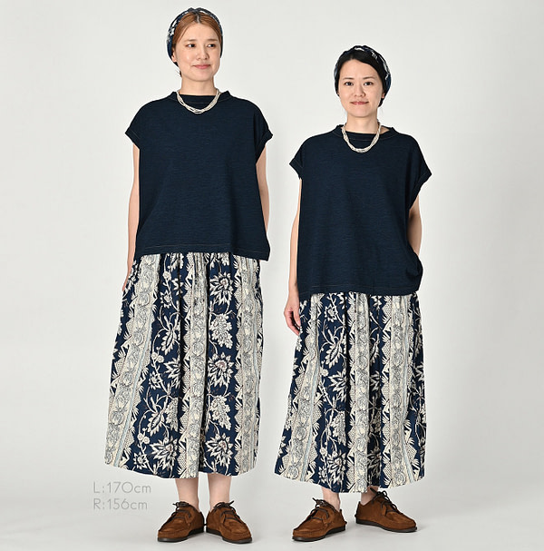 Sarasa Block Print Easy Gather Skirt Female Models