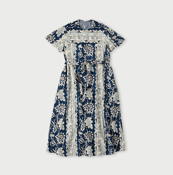 Sarasa Block Print Dress Blue