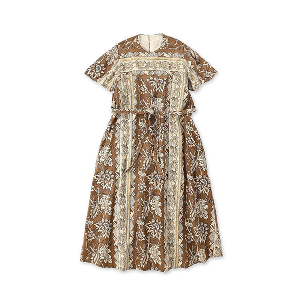 Sarasa Block Print Dress Brown