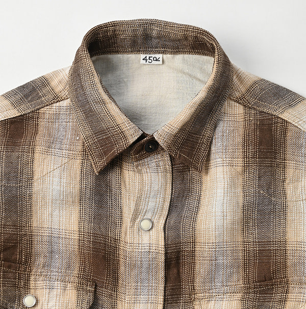 Indian Linen Twill 908 Shadow Check Eastern Shirt Detail