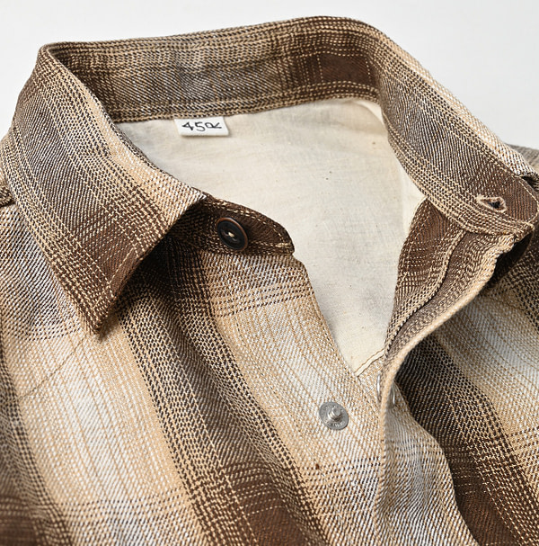 Indian Linen Twill 908 Shadow Check Eastern Shirt Detail