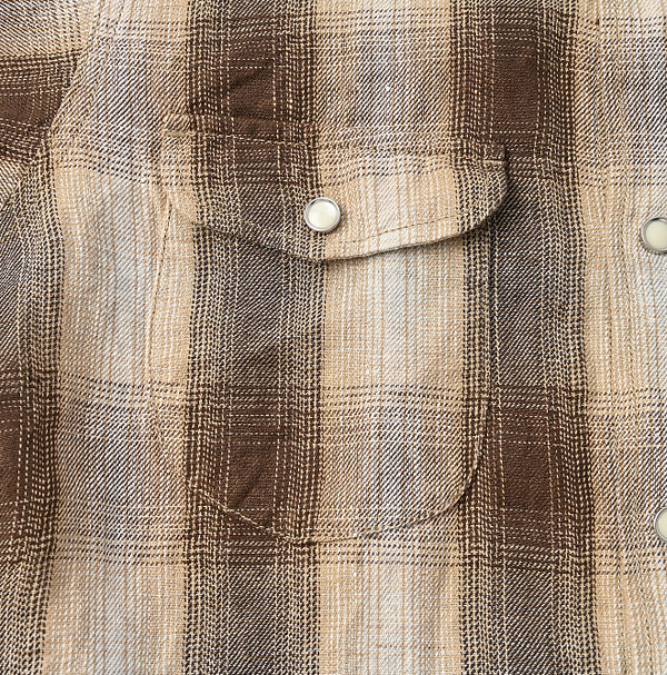 Indian Linen Twill 908 Shadow Check Eastern Shirt Detail