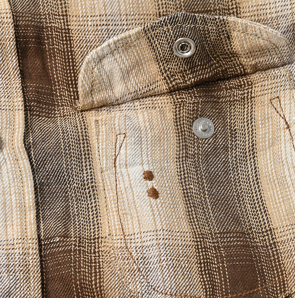 Indian Linen Twill 908 Shadow Check Eastern Shirt Detail