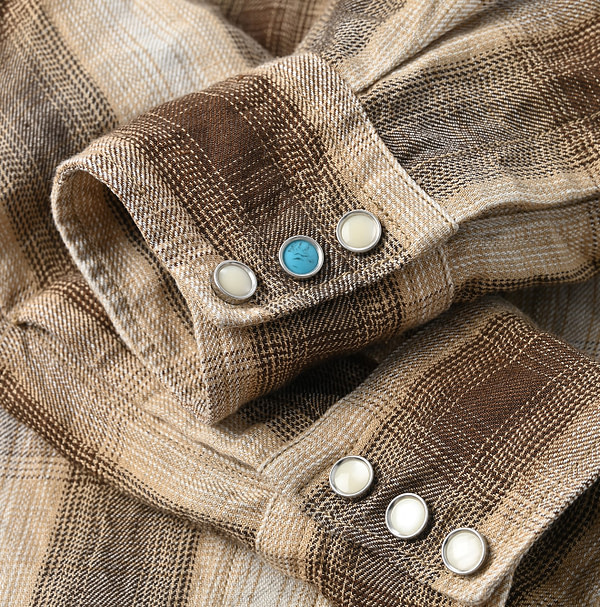 Indian Linen Twill 908 Shadow Check Eastern Shirt Detail