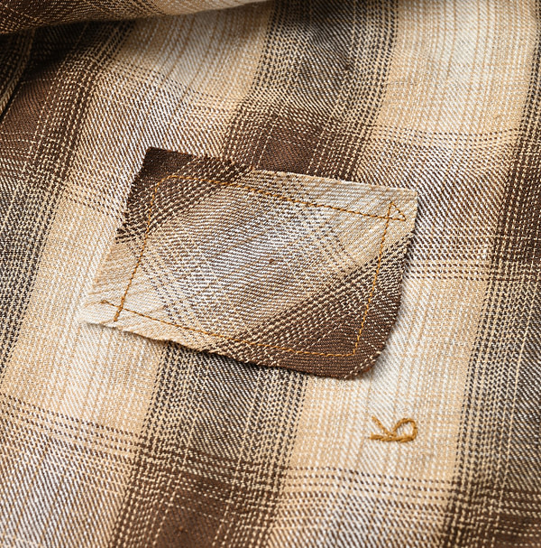 Indian Linen Twill 908 Shadow Check Eastern Shirt Detail