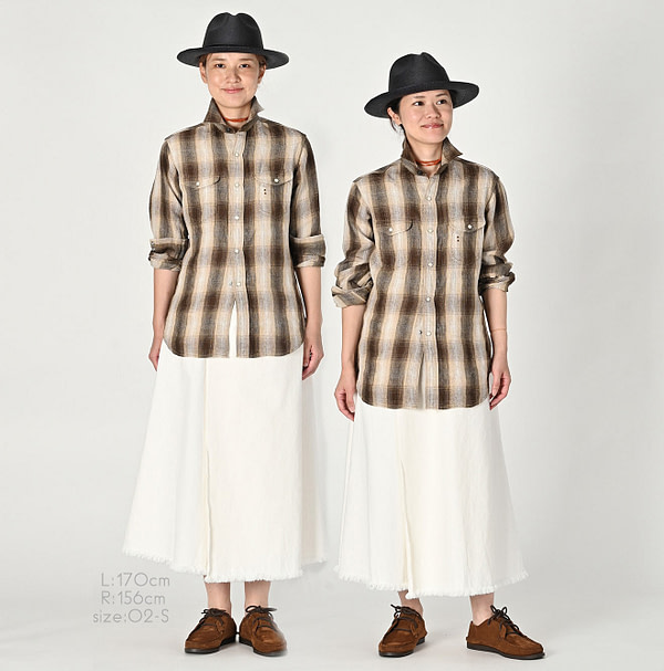 Indian Linen Twill 908 Shadow Check Eastern Shirt Female Models