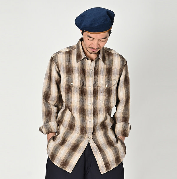 Indian Linen Twill 908 Shadow Check Eastern Shirt Male Model