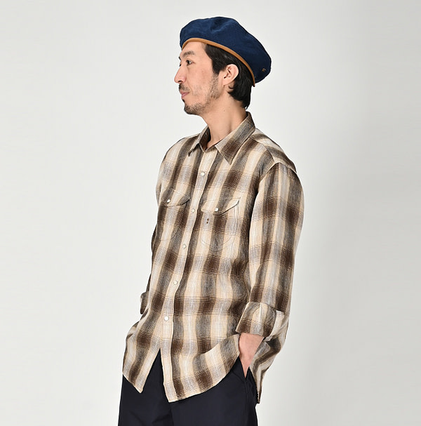 Indian Linen Twill 908 Shadow Check Eastern Shirt Male Model