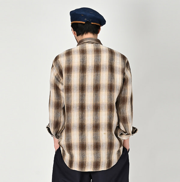 Indian Linen Twill 908 Shadow Check Eastern Shirt Male Model