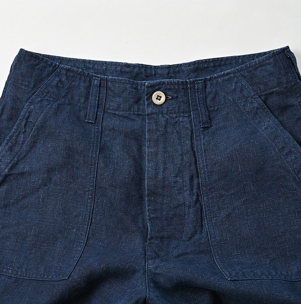 Indigo Linen Cloth 908 Baker Short Pants Detail