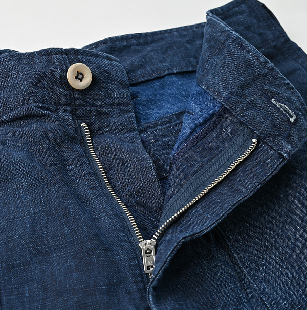 Indigo Linen Cloth 908 Baker Short Pants Detail