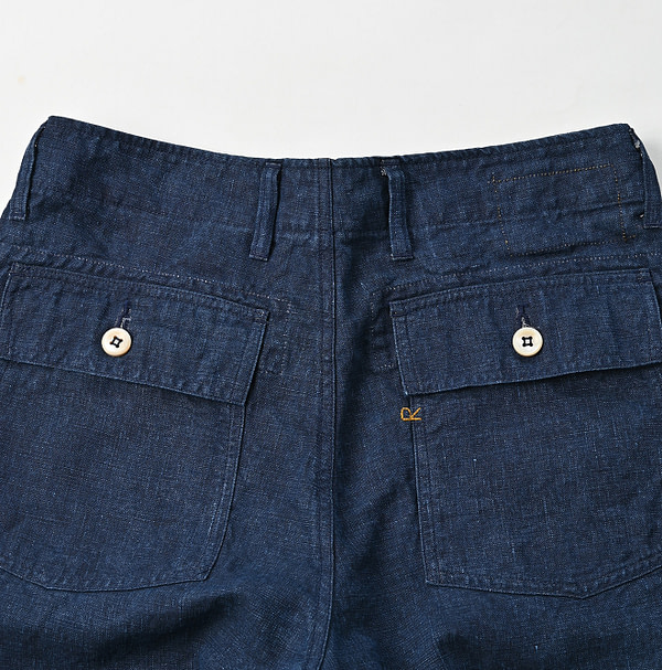 Indigo Linen Cloth 908 Baker Short Pants Detail