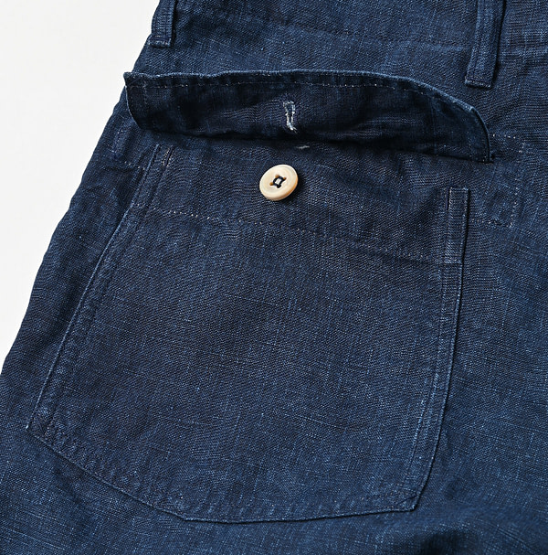 Indigo Linen Cloth 908 Baker Short Pants Detail