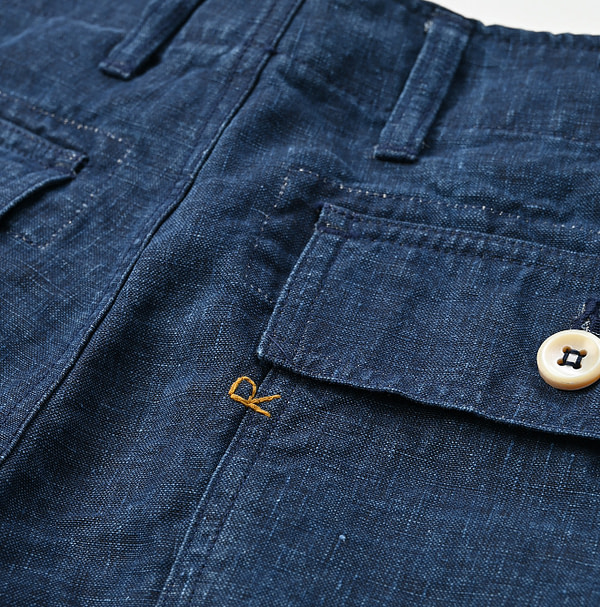 Indigo Linen Cloth 908 Baker Short Pants Detail