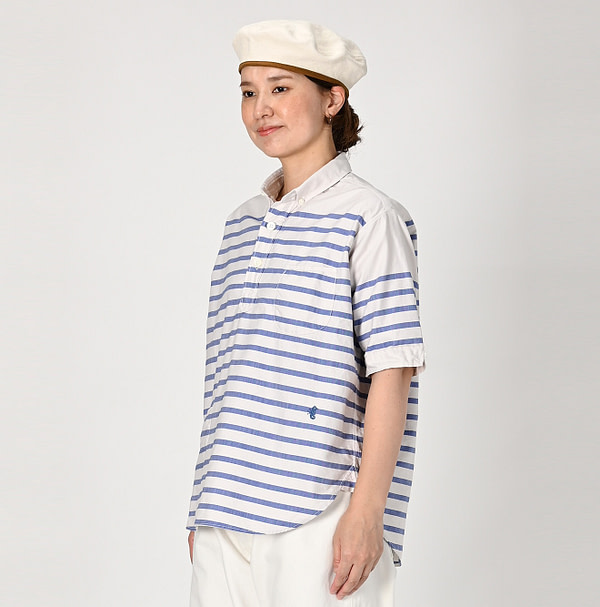 Supima OX Petite Collar Ocean Button Down Basque Pull Short Sleeve Female Model