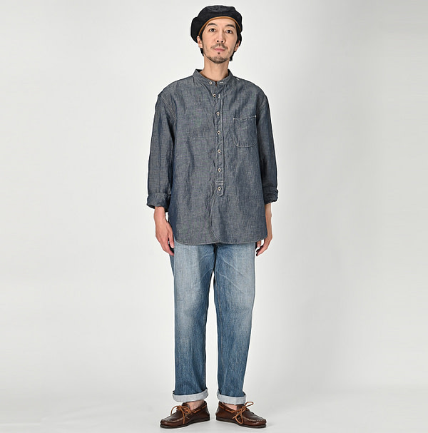 Cotton Linen Dungaree 908 Loafer Stand Shirt Nou Male Model