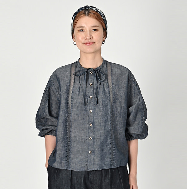 Cotton Linen Dungaree Ribbon Blouse Nou Female Model