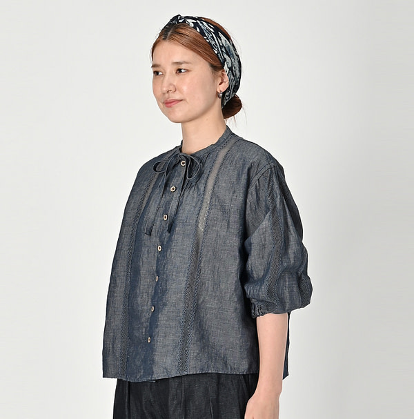 Cotton Linen Dungaree Ribbon Blouse Nou Female Model