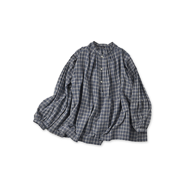 Autumn Breeze Khadi Smock Blouse Navy Check