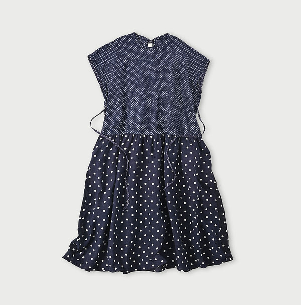 Indian Linen Dot Print Dress Navy