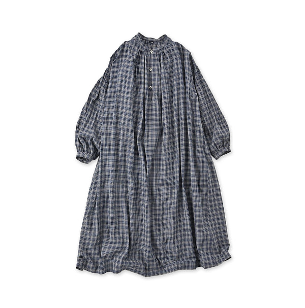 Autumn Breeze Khadi Smock Dress Navy Check