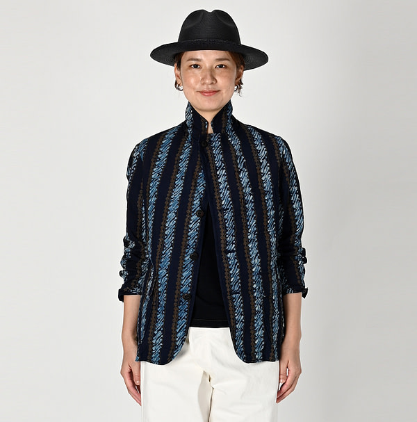 Indigo Batik Print 908 Stripe Blazer Female Model