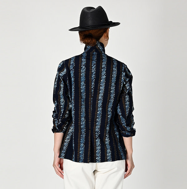 Indigo Batik Print 908 Stripe Blazer Female Model