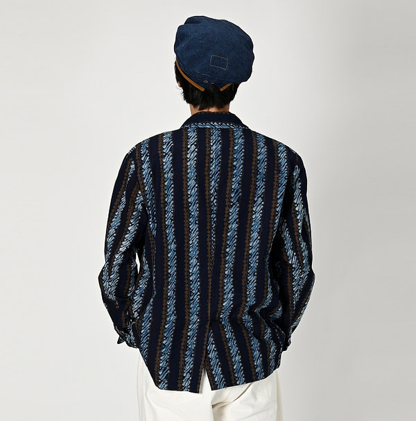 Indigo Batik Print 908 Stripe Blazer Male Model