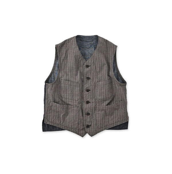 Yorimoku Cotton Tweed 908 4-pocket Vest Yorimoku Stripe