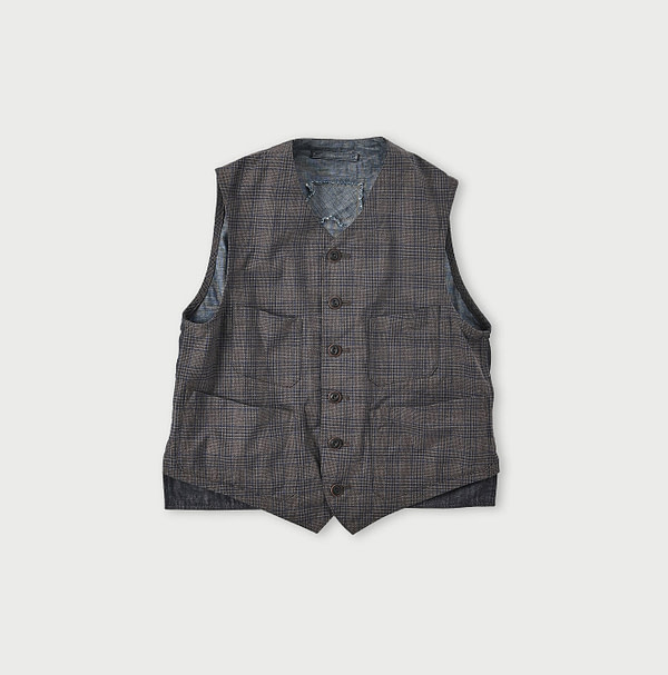 Yorimoku Cotton Tweed 908 4-pocket Vest Yorimoku Glen Check
