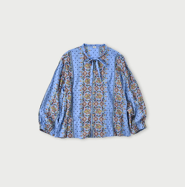 Paisley Dot Stripe Ribbon Blouse Blue