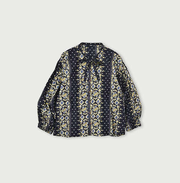 Paisley Dot Stripe Ribbon Blouse Navy