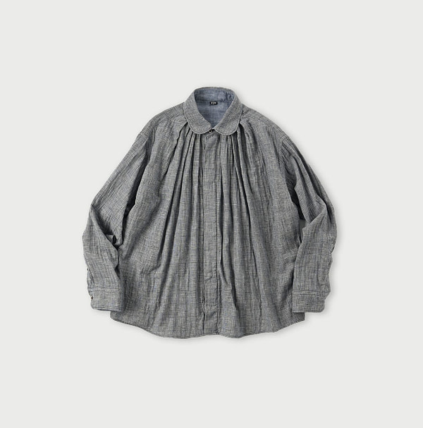 Indigo Fuwafuwa Double Woven Tuck Blouse Glen Check