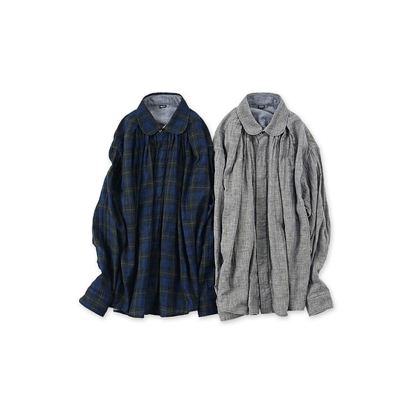 Indigo Fuwafuwa Double Woven Tuck Blouse