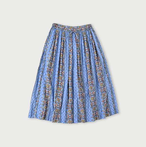 Paisley Dot Stripe Easy Gather Skirt Blue