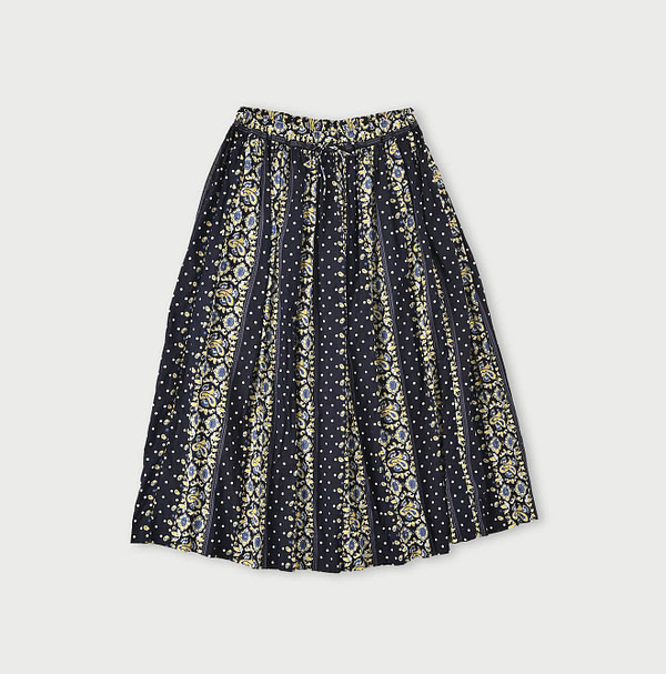 Paisley Dot Stripe Easy Gather Skirt Navy