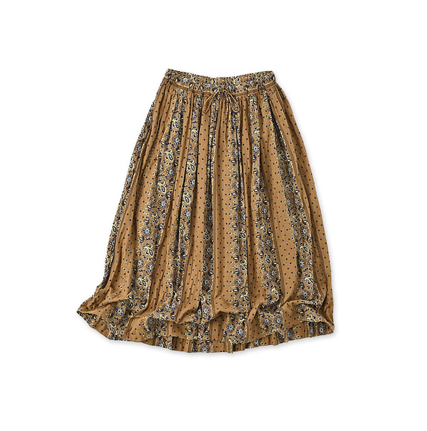 Paisley Dot Stripe Easy Gather Skirt Camel