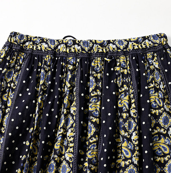 Paisley Dot Stripe Easy Gather Skirt Detail