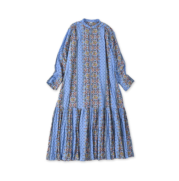 Paisley Dot Stripe Dress Blue